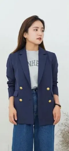 ネイビー ダブルブレスト テーラードジャケット