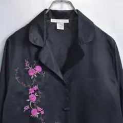 〜00s CALIFORNIA DYNASTY フラワー刺繍 パジャマシャツ