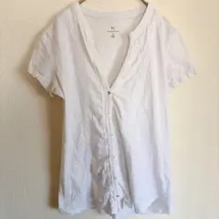 HANNAH 純棉100% 蕾絲 襯衫 S 白色 短袖 貝殼鈕扣 自然風