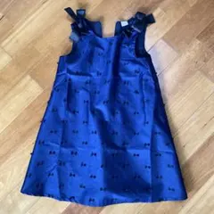 petit main ネイビー リボン柄 ワンピース 130