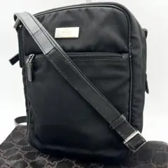 グッチ ショルダーバッグ ボディバッグ レザー ナイロン 黒 ロゴプレート
