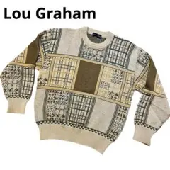 Lou Graham 幾何学模様ニットセーター ベージュ・オリーブＭ