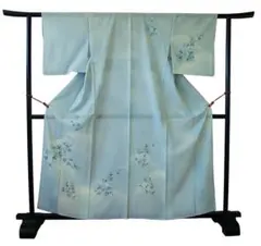 着物 単衣 洗える着物 絽 盛夏 訪問着 銀彩加工 花 枝葉柄 白水色 MWR
