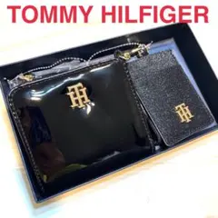 新品 トミーヒルフィガー 折り財布サイフ IDカードケース ネックストラップ 黒