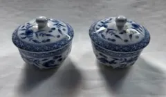 たち吉　橘吉　青花遊魚　蓋付き湯呑み茶碗　2客セット