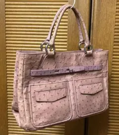 オーストリッチ◇上質 大人可愛い◇ハンドバッグ◇レッド ピンク系 