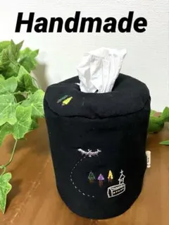 자수 티슈 박스 커버 블랙
