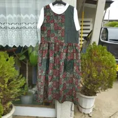 着物リメイク　大島紬　ジャンパースカートorノースリーブワンピース