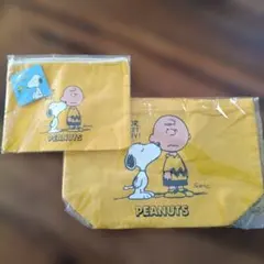 スヌーピー 　チャーリー・ブラウン　ランチトートバッグ　コットン　ポーチセット