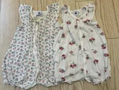 プチバトー ショートロンパース 花柄・チェリー柄 ロンパース 2点セット 半袖