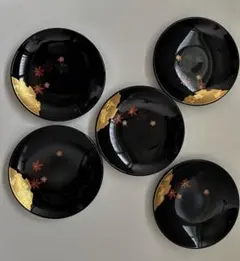 深山漆工房 漆器 銘々皿5枚セット アンティーク山中塗