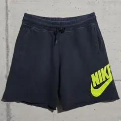 NIKE ハーフパンツ ブラック L ビッグロゴ 蛍光イエロー スウェット