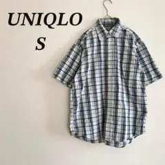 UNIQLO チェックシャツ S ブルー 半袖 ユニクロ 夏 涼しい 綿100%