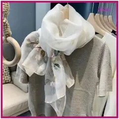 【新品】 オールシーズンOK！おしゃれ　シルクウール大判ショール　桜ホワイト　b