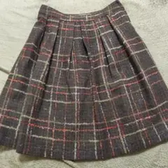 ナチュラルビューティ★ブラウン　チェックスカート　膝下　ウール混　暖かい　冬用