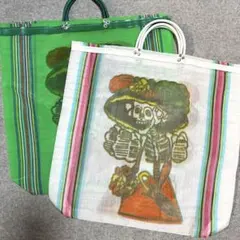 メキシコ雑貨 メルカドバッグ エコバッグ 買い物バッグ ドクロ 骸骨 メッシュ