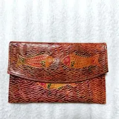 カービング風長財布　カードケース　魚柄　海　マルチカラー　レトロヴィンテージ