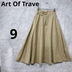 4368 ロングフレアスカート 9号 ベージュ チェック柄 ウール 日本製