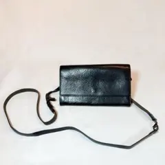 genten ゲンテン ショルダー長財布 レザー 黒 お財布ポシェット 本革