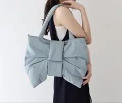 リボンパテッドバッグ リボンバッグ 水色 ブルー