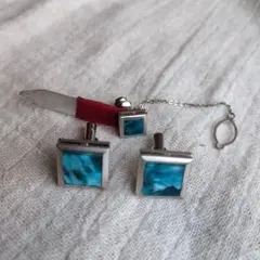 ターコイズブルー スクエアカフリンクスセット