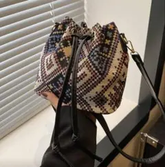 【新品】幾何学柄 ミニショルダー ショルダーバッグ エスニック 北欧 総柄 B