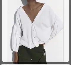 お値引き中ZARA ザラ リネン バルーンスリーブ 白 ホワイトシャツXS
