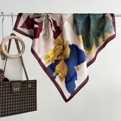 ☆スカーフ☆シルクタッチ☆おしゃれ☆レディース☆花柄ボルドー40