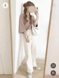 UNIQLO エアリズムコットンオーバーサイズTシャツ(5分袖) 34ブラウン