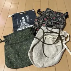 布製巾着袋4点セット　ハンドメイド　昭和　レトロ