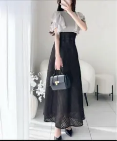 ダブルフリル袖チェックレースドッキングワンピース　レイヤード