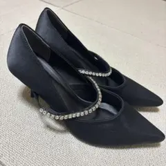 黒 ストーン付き ハイヒールパンプス
