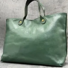 希少色 イルビゾンテ トートバッグ A4 レザー ハンド シボ革 ロゴ型押し 緑