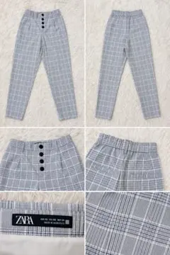 ZARA チェック柄 ハイウエストパンツ グレー XSのサムネイル
