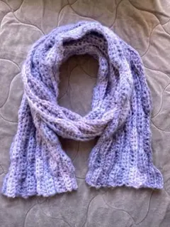 模様編み　マフラー　ラベンダーカラー