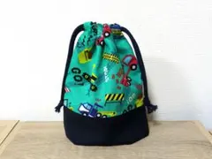 H332 【通園・通学グッズ】ハンドメイドコップ袋(働く車柄グリーン)