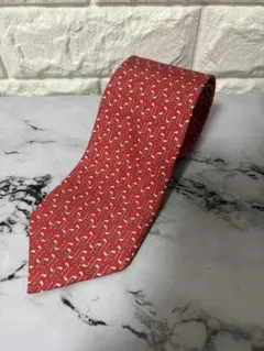 【美品】フェラガモ ネクタイ ゴルフ柄 シルク 赤 総柄