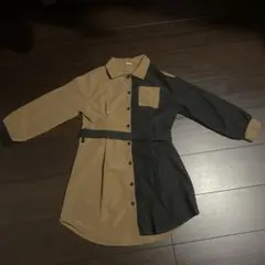 ベージュ・ブラック シャツワンピース 長袖