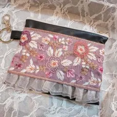 インド刺繍リボン♡ ミニポーチ　ハンドメイド　15㎝