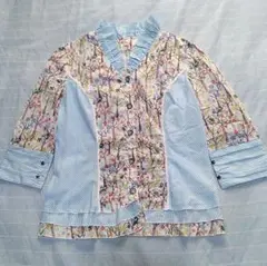 Otto Collection オットー 花柄 フリル 切り替え ボタンシャツ