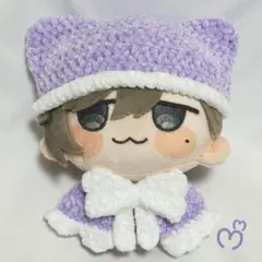 にじまるっと ぬい服 紫色×白色 猫耳 ニット帽 ケープ セット