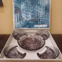 【新品】曽我ガラス チェリーグラス スモークグレー 渦巻き模様 5点セット