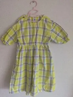 apres les cours イエロー チェック柄 半袖ワンピース