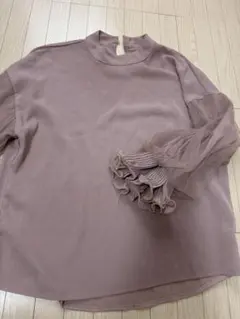 フリル付きハイネックトップス ピンク