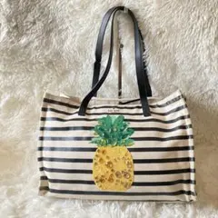 kate spadeストライプ柄パイナップル刺繍トートバッグ