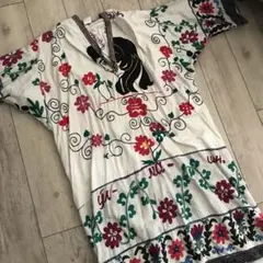ヴィンテージ　スザニ刺繍　希少　ワンピース　花柄刺繍 ワンピース