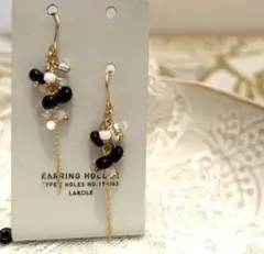 «740»ブラック＆ホワイト＆クリアビーズ*ぶどうのような耳飾りイアリング変更可