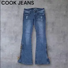 COOK JEANS フレアデニム レースアップ y2k 刺繍 ギャル