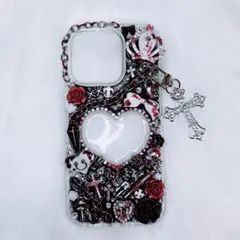 iPhone16pro デコ電 デコケース 黒 血みどろ 白 地雷系 ゴスロリ