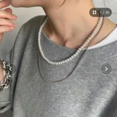 パール×チェーンネックレス